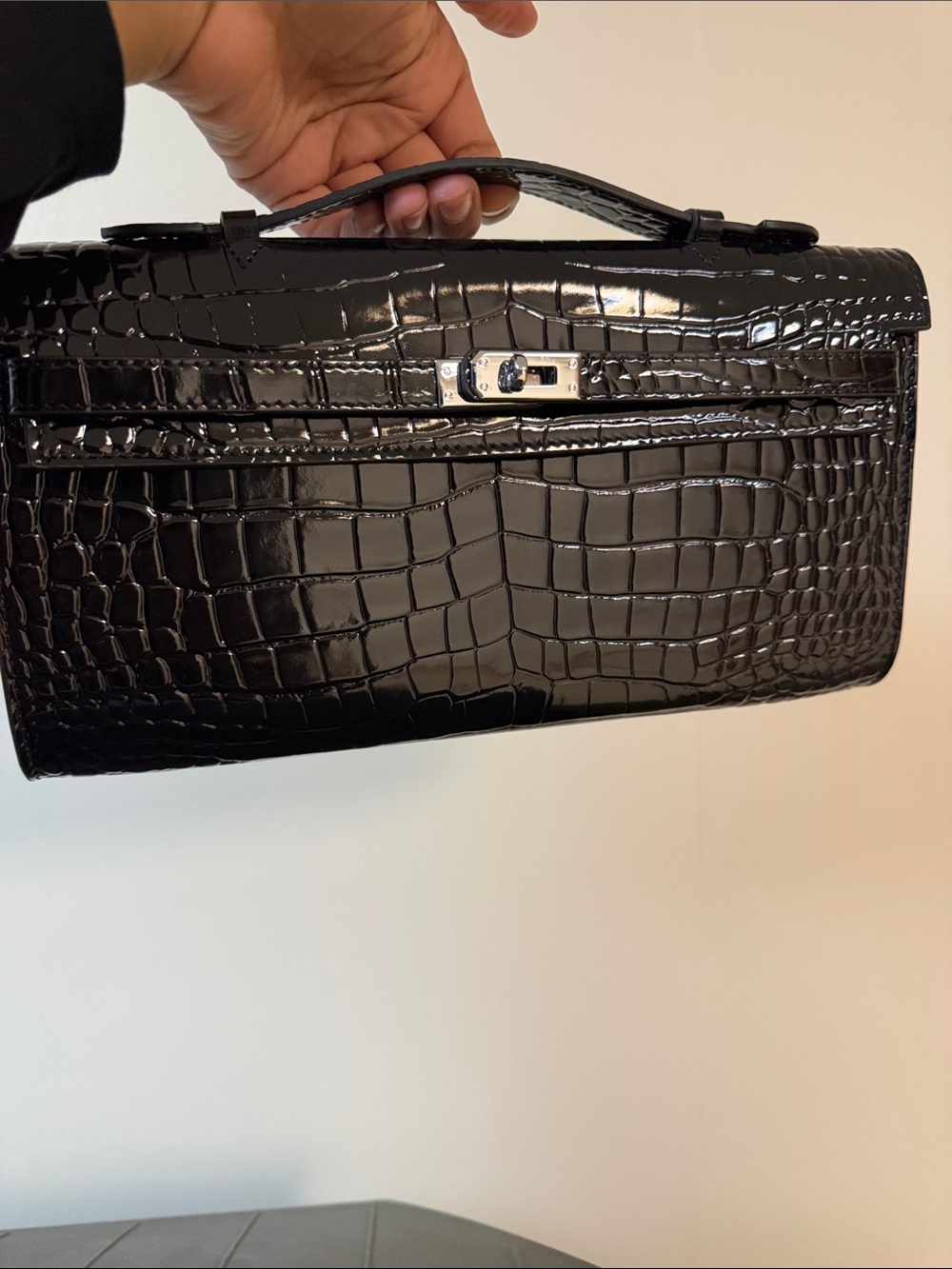 Black shiny Croc Leather clutch